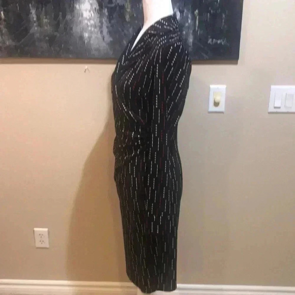 Vintage Express Black Red White Dot & Dash Design Faux Wrap Midi Dress-Size 5/6 - Picture 3 of 10